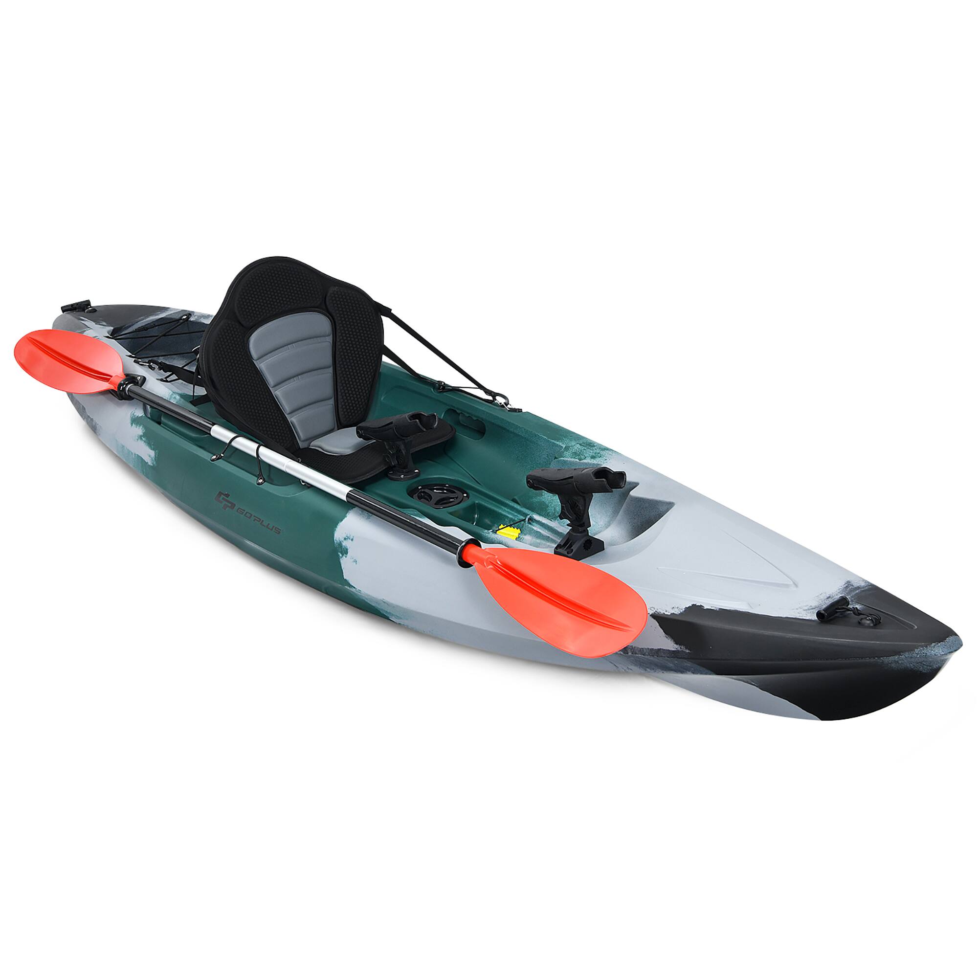 Costway - Single Sit-on-Top Fishing Kayak Single Kayak Boat W/Fishing rod holders & Paddle - Gray + Green