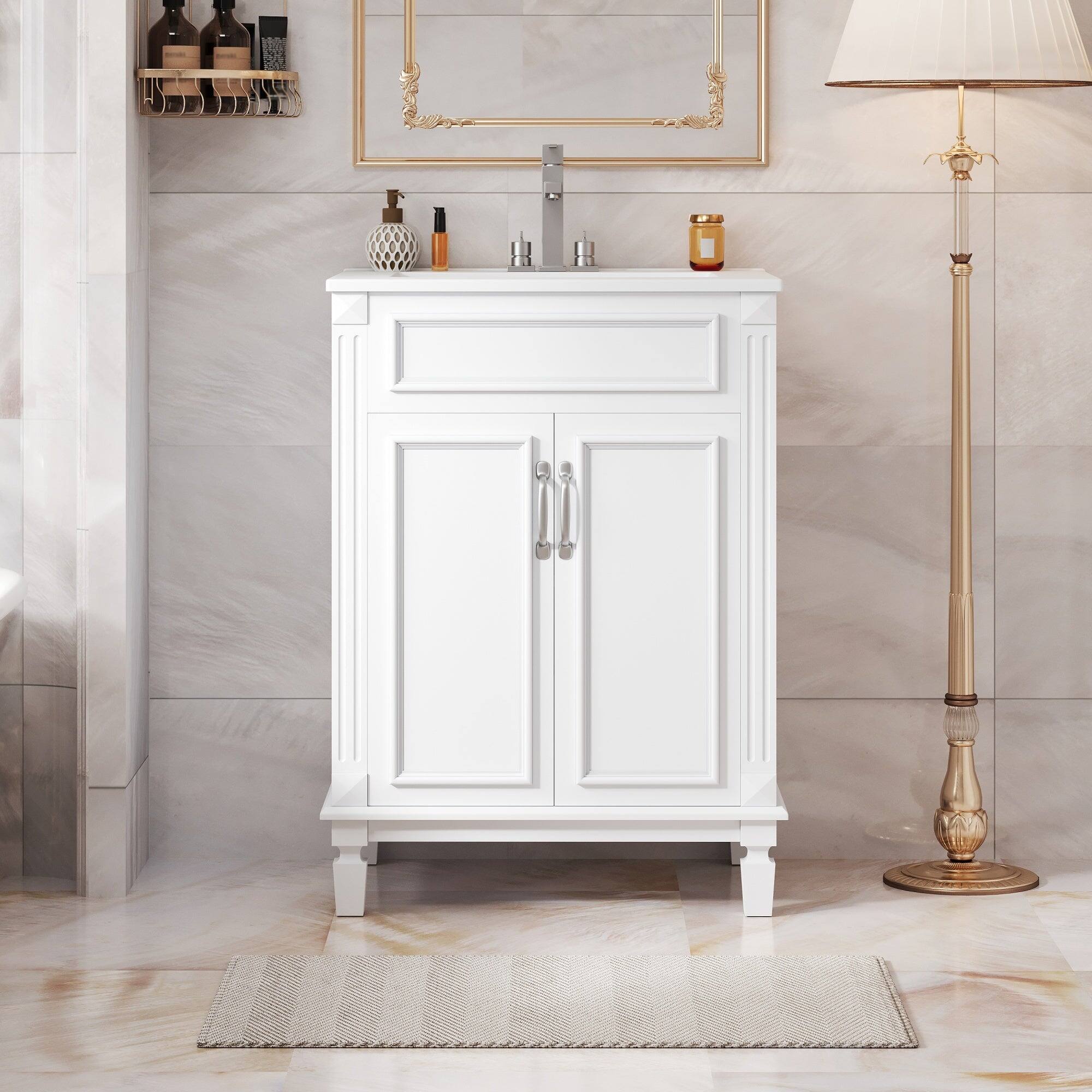Alt View 1. Boyel Living - 24 Inch Bathroom Vanity with Ceramic Sink Solid Wood Frame White - White.