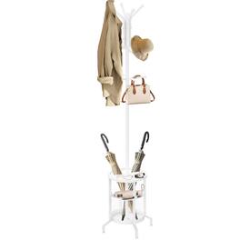 Hirose Alice - Coat Rack Freestanding Stand With Umbrella Holder Metal Tree 12 Hooks Hanger For Entryway Bedroom Living - White