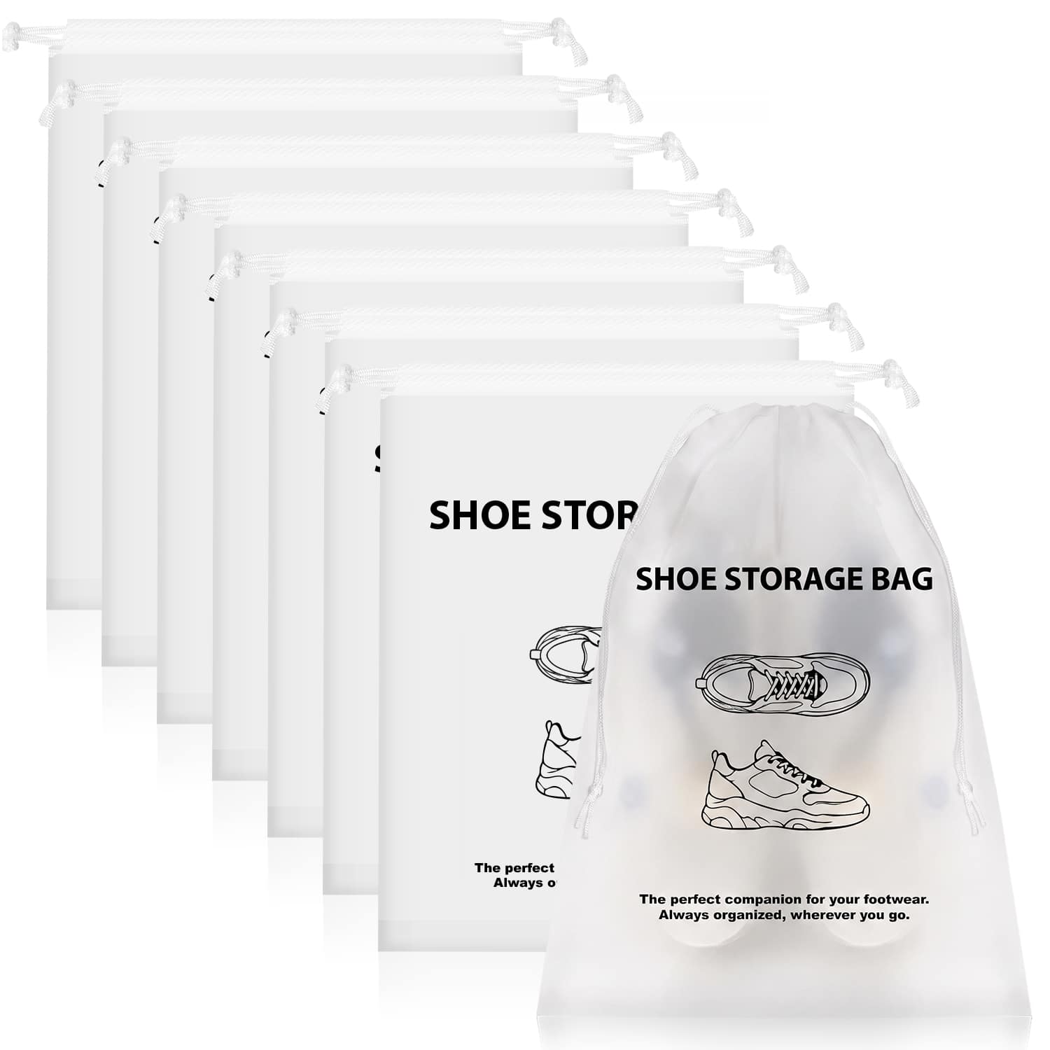 Fosmon - 8x Packing Cubes Shoe Bags for Travel, Travel Shoe Bags for Packing in Suitcase, Travel Shoe Bags for Storage, Shoe Bag - White