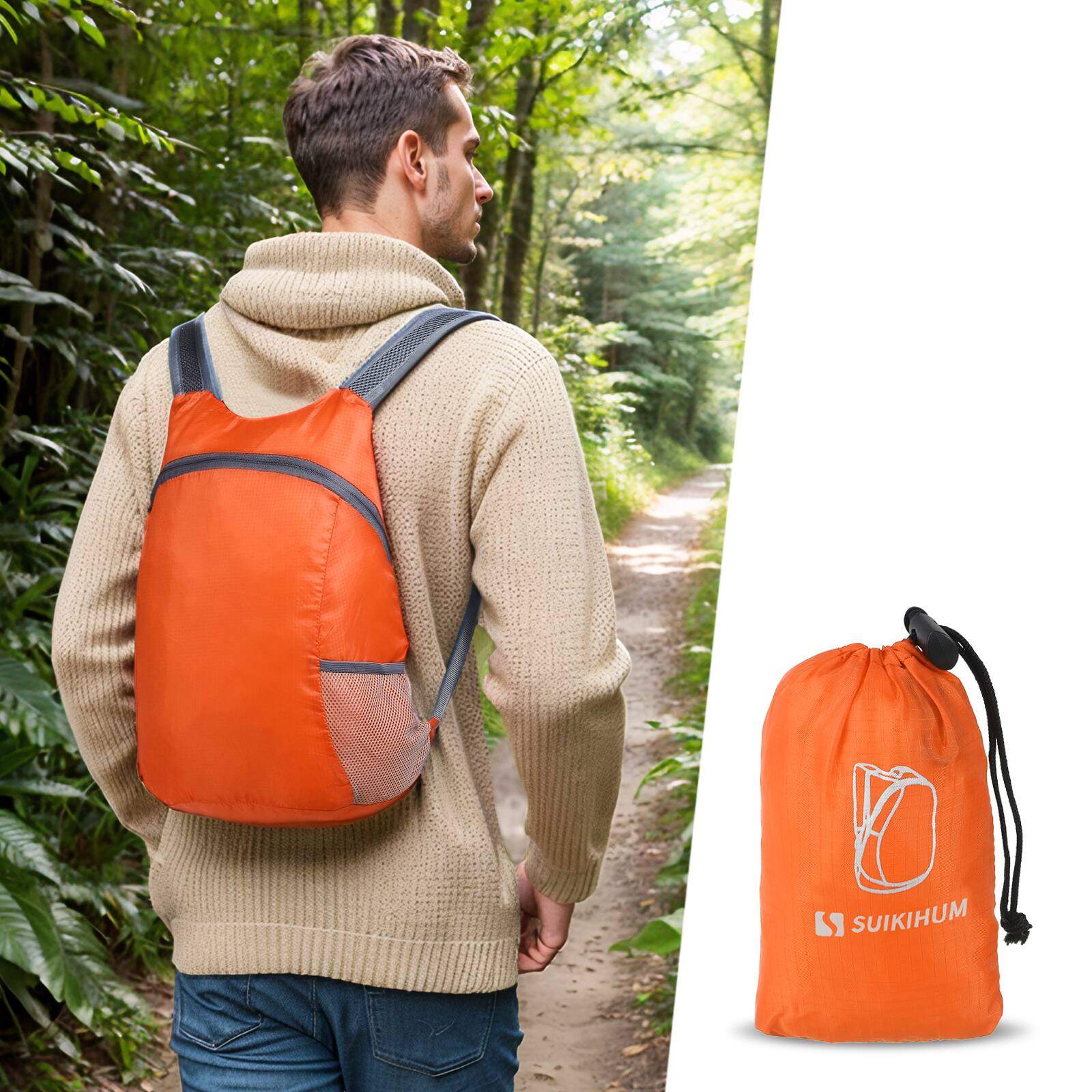 Alt View 6. Unique Bargains - 20L Ultra Hiking-Daypack Lightweight Foldable Travel Packable Backpack for Camping Cycling Outdoor - Orange.
