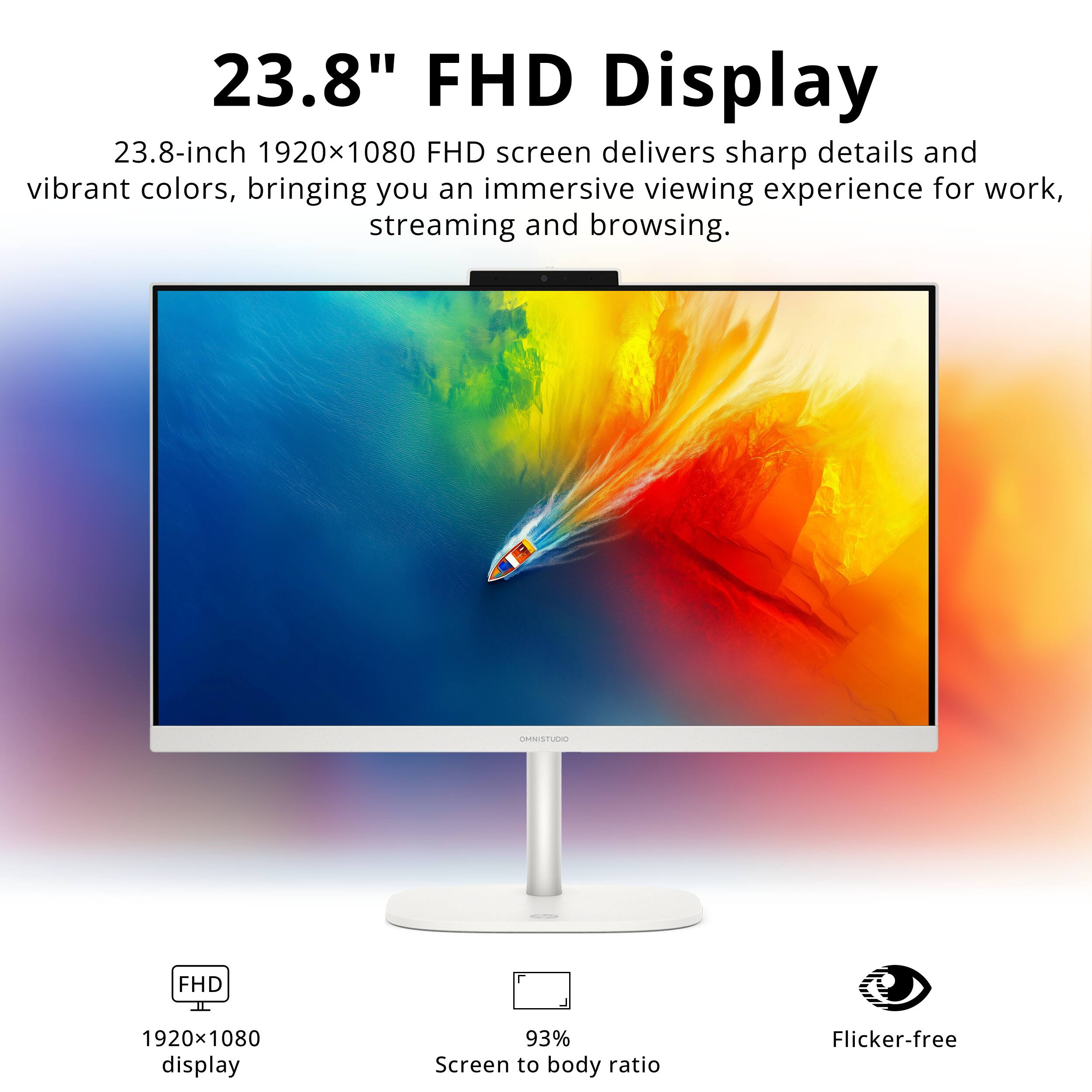23.8" FHD Display

23.8-inch 1920x1080 FHD screen delivers sharp details and vibrant colors, bringing you an immersive viewing experience for work, streaming, and browsing.

GNISTUAO FHD 1920x1080 display
93% Screen to body ratio
Flicker-free