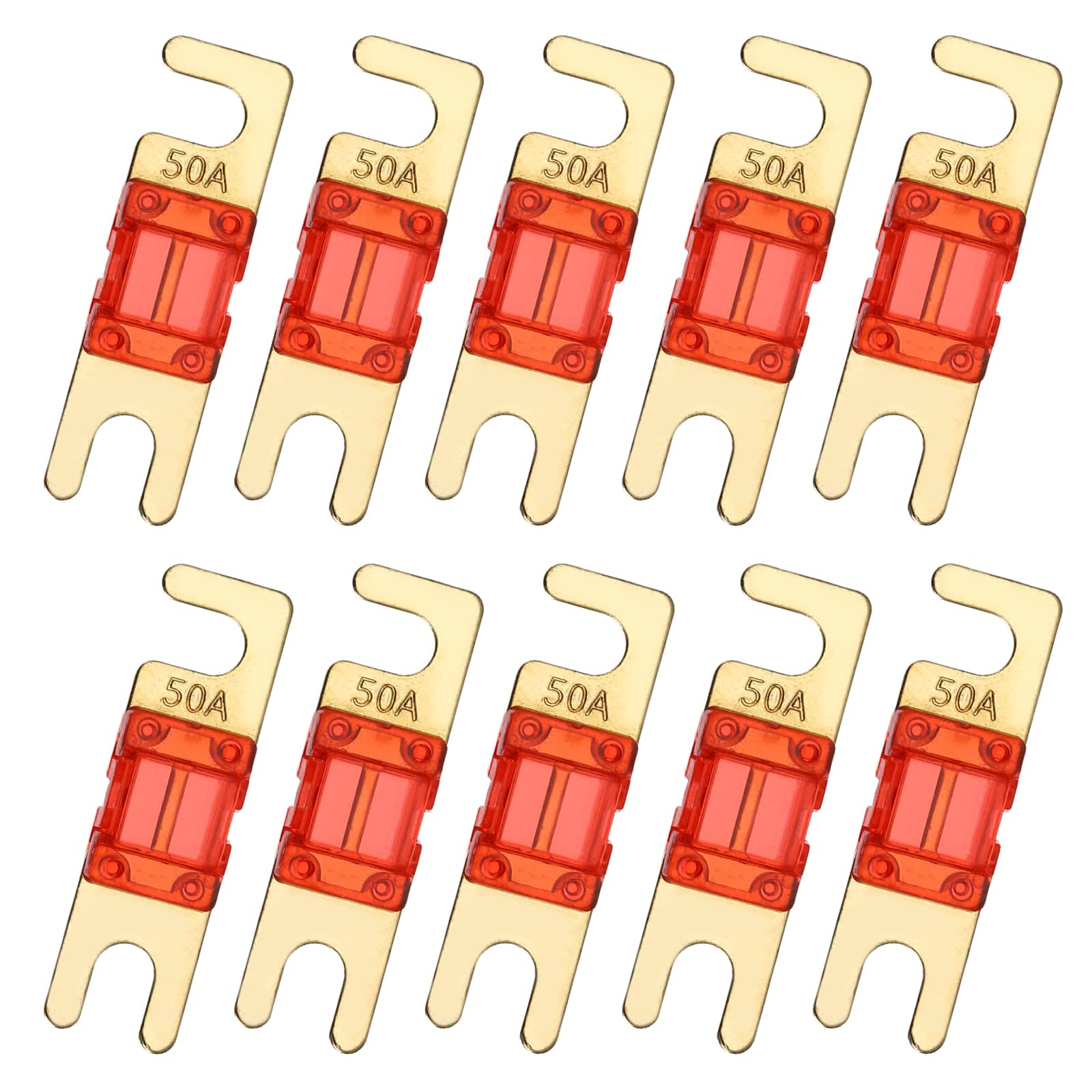 Unique Bargains - 10pcs 50A 125V Mini ANL Fuse Replacement, Electrical Protection Blade Fuse for Automotive Marine Audio Video System - Red