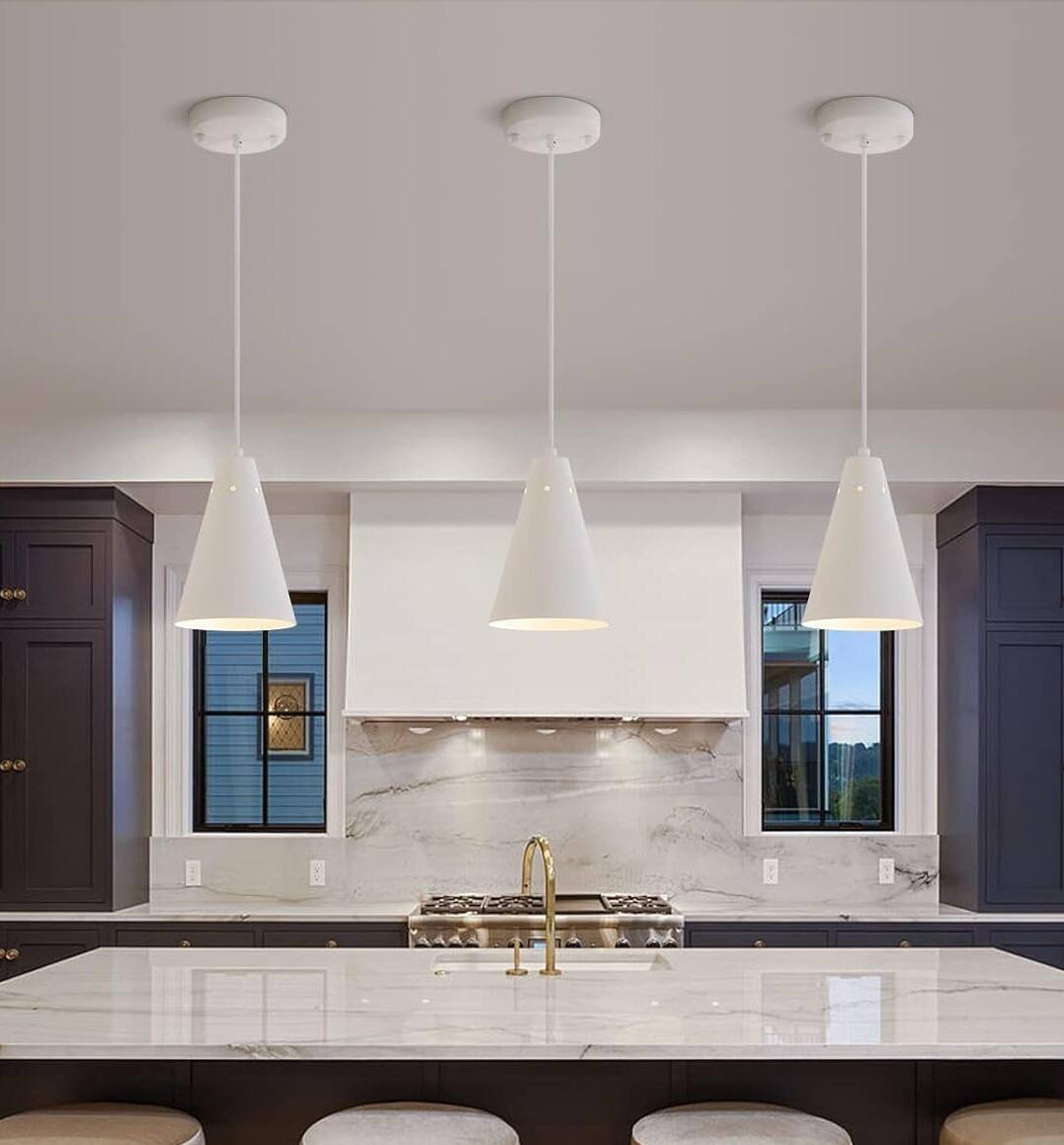 Alt View 1. FINEAK - Modern Farmhouse Pendant Lights 3-Pack for Kitchen Island & Dining Room - 3Pack White.