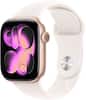 Front. Apple - Apple Watch Series 11 (GPS+Cellular) 42mm Aluminum Case with Light Blush Sport Band - S/M - Rose Gold.