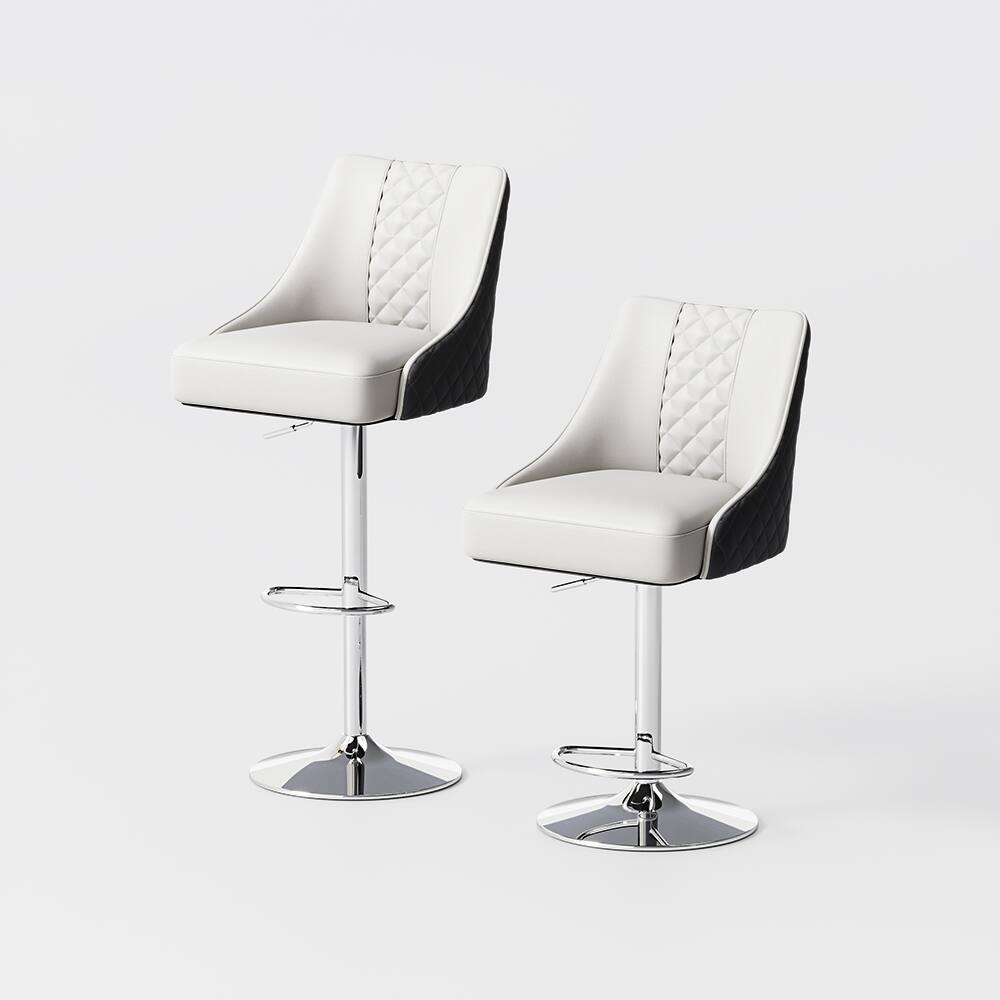 Alt View 7. POVISON - Modern Adjustable Height Bar Stools Set of 2, Leather Bar Stools with Backs, Upholstered Bar Stools, Gray & Black - Black & Light Gray PU Leather.