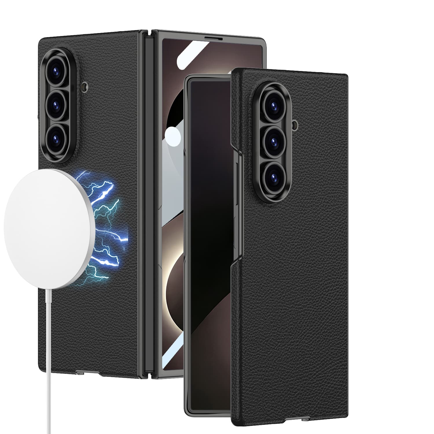 Dteck - Shockproof Leather Texture Case for Samsung Galaxy Z Fold8 Ultra, Magnetic Rigid Plastic Cover Built in Screen Protector - Black price history on PriceWatchPro