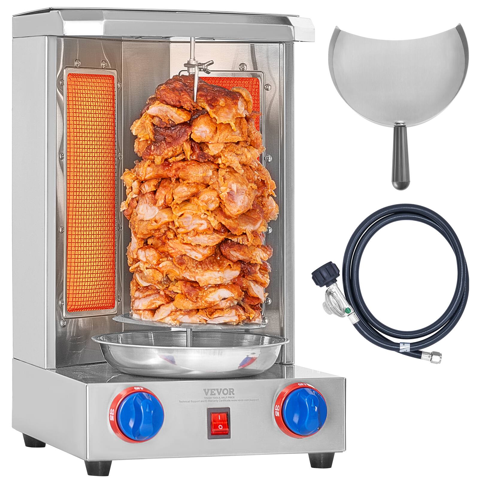 VEVOR - Shawarma Grill Machine, 13 lbs Capacity, Chicken Shawarma Cooker Machine with 2 Burners - Silver