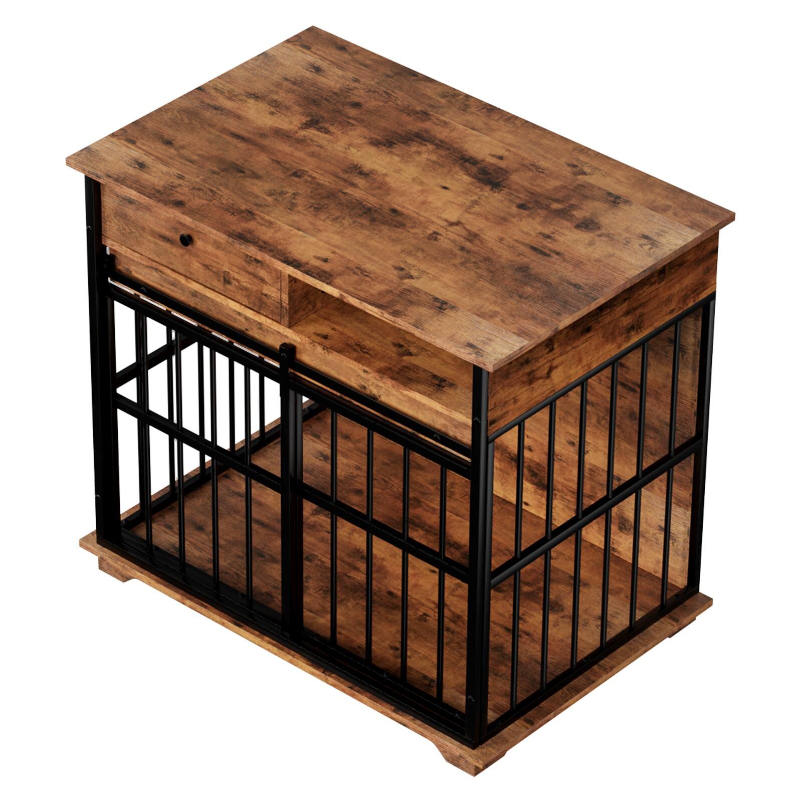 Alt View 4. Glintex - Dog Crate Furniture , Large Dog Cage Furniture with Tray for Medium Large Dogs, Wooden Dog Kennel Furniture.