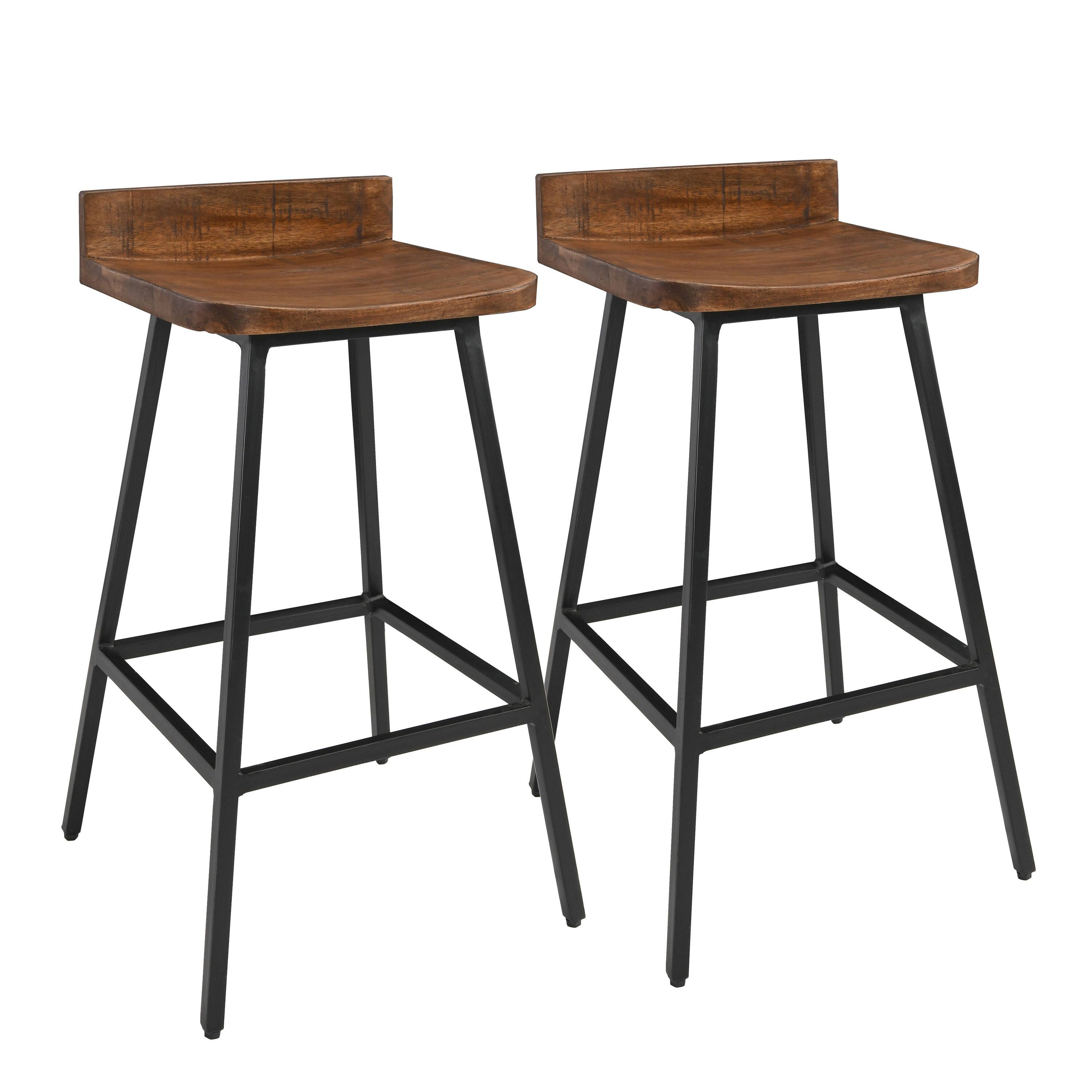 Front. Manhattan Lane - Counter Stool Chair Set of 2, Low Back,Iron Base, Mango Wood - Brown, Black.