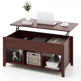 Costway - Lift Top Coffee Table w/ Hidden Compartment and Storage Shelves Modern Furniture - Brown