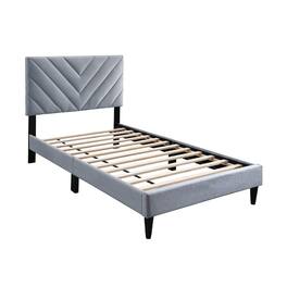 Manhattan Lane - Lilian Full Size Bed, Tufted Gray Velvet Upholstery, Chevron Stitch - Gray, Black