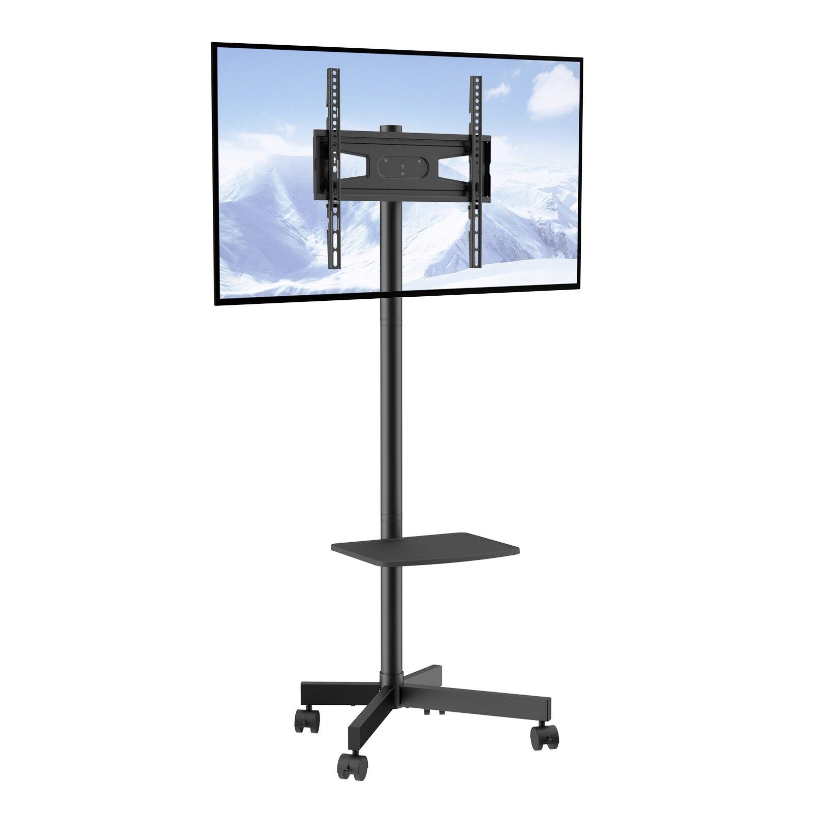 Front. Glintex - Mobile TV Stand Cart for 23–60" TVs, Adjustable Height, Rolling Floor Stand with Tray and Wheels for Home or Office - Black.