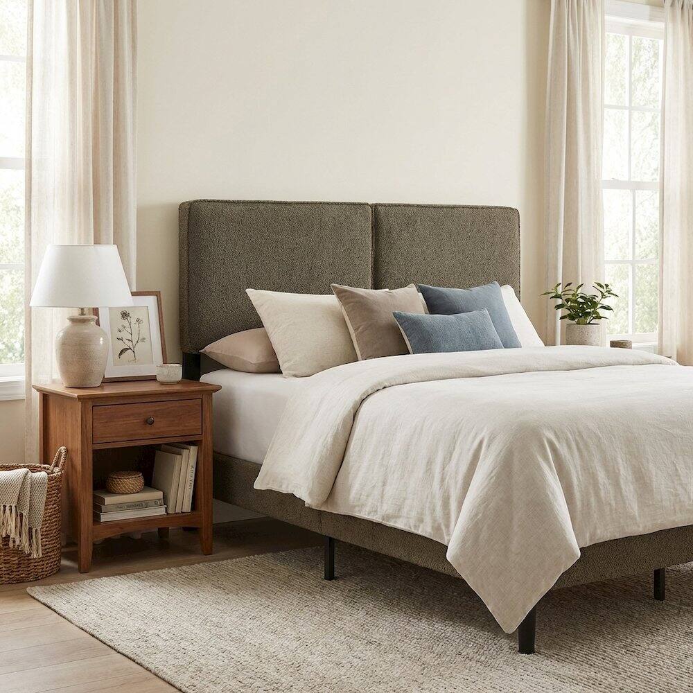 Left. FurniFact - Boucle Fabric King Headboard with Soft Texture and Sturdy Frame Design - Green.