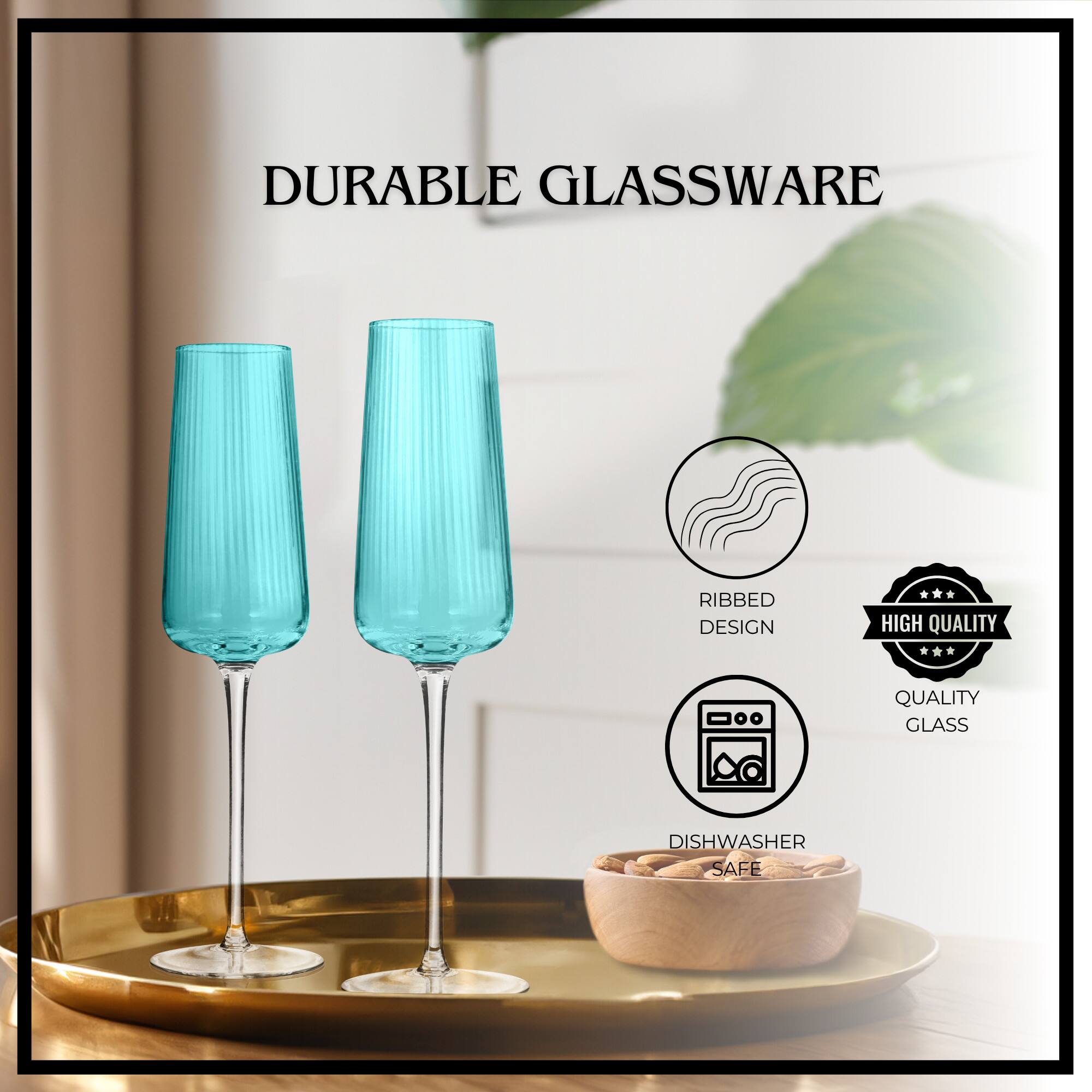 DURABLE GLASSWARE  
RIBBED DESIGN  
HIGH QUALITY  
QUALITY GLASS  
DISHWASHER SAFE
