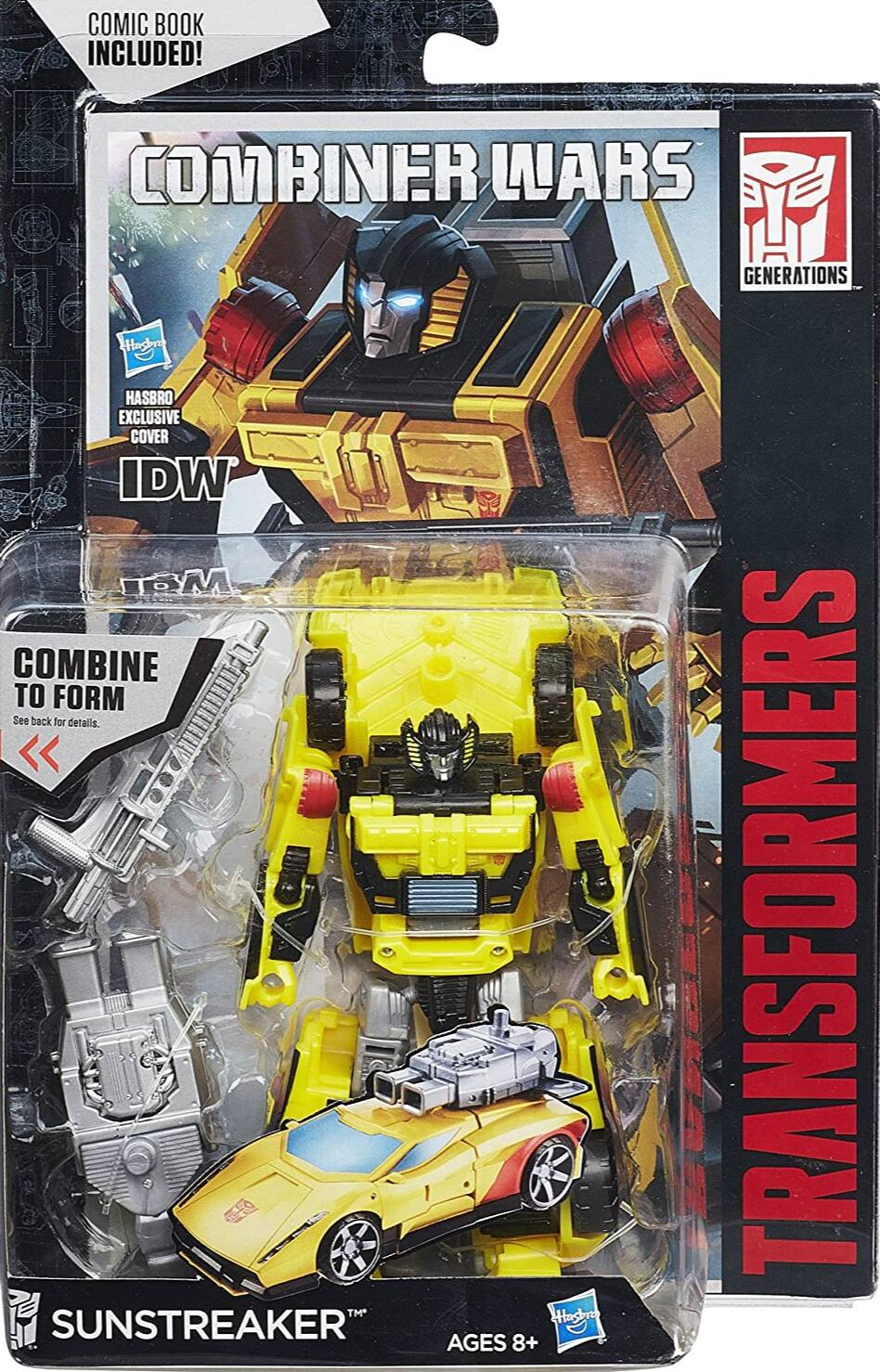 COMIC BOOK INCLUDED!  
COMBINER WARS  
HASBRO EXCLUSIVE COVER  
IDW  
TRANSFORMERS GENERATIONS  
COMBINE TO FORM  
See back for details.  
SUNSTREAKER™  
AGES 8+