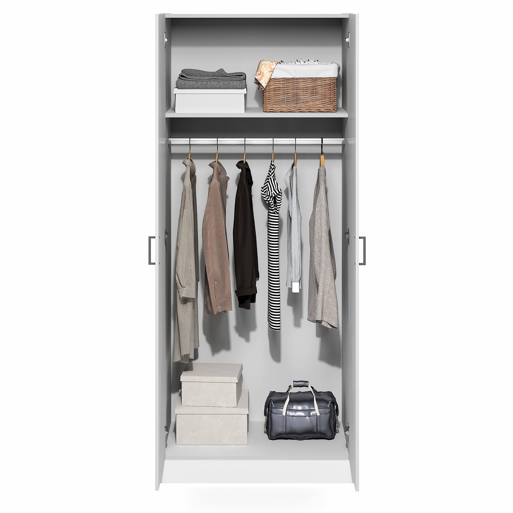 Alt View 4. Furinno - Robin Wardrobe Cabinet, Wardrobe Closet with Hanging Rod - White.