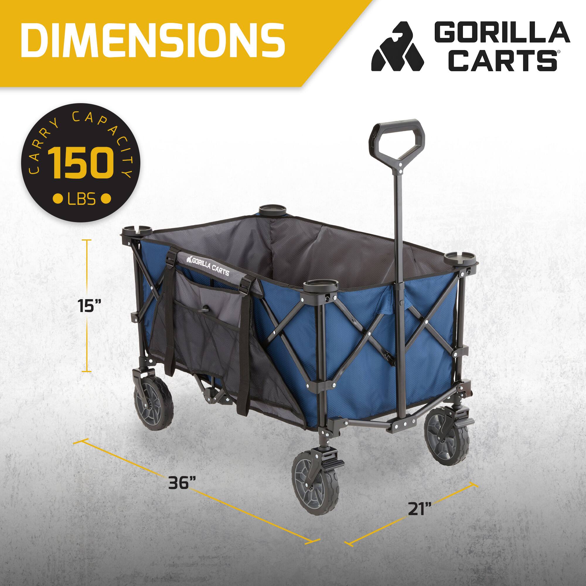 DIMENSIONS  
CARRY CAPACITY 150 LBS  
GORILLA CARTS  
15" x 36" x 21"