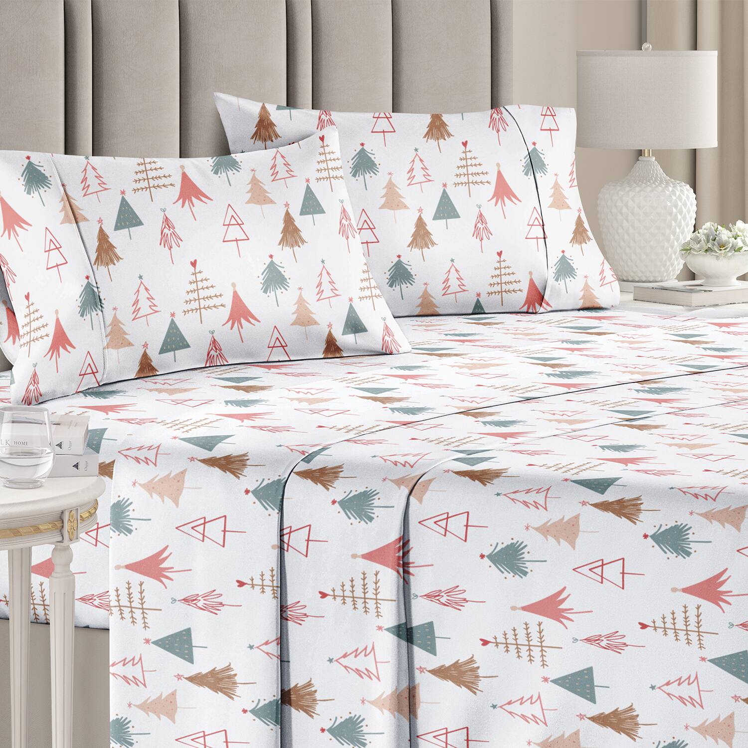CGK Linens - 4 Piece Christmas Pattern Sheet Set - Soft, Wrinkle-Resistant Holiday Bedding - Full - Christmas Trees Multicolor - Thumbnail 2