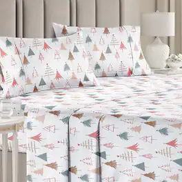 CGK Linens - 4 Piece Christmas Pattern Sheet Set - Soft, Wrinkle-Resistant Holiday Bedding - Full - Christmas Trees Multicolor