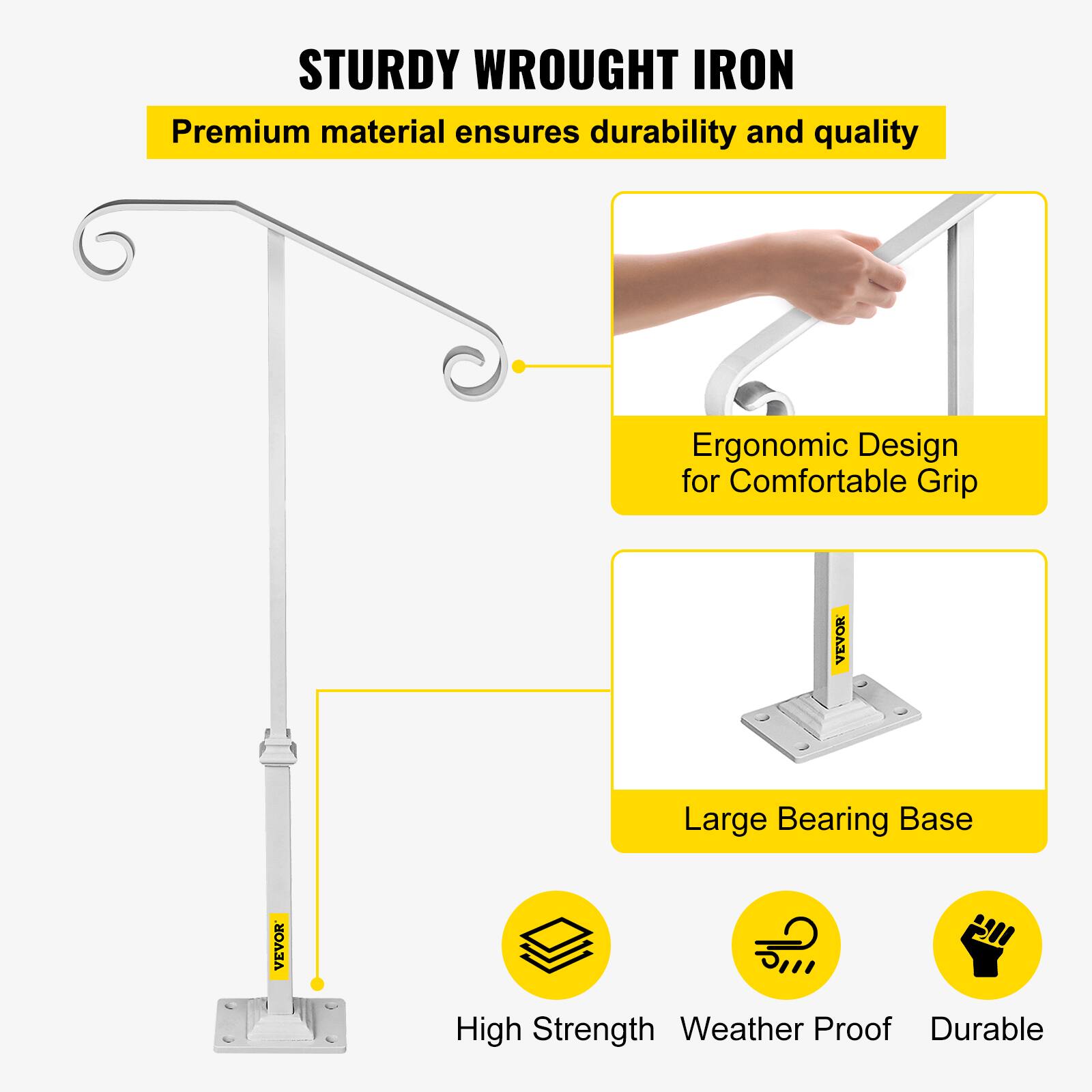 STURDY WROUGHT IRON, Premium material ensures durability and quality, Ergonomic Design for Comfortable Grip, VEVOR, Large Bearing Base, VEVOR, High Strength, Weather Proof, Durable