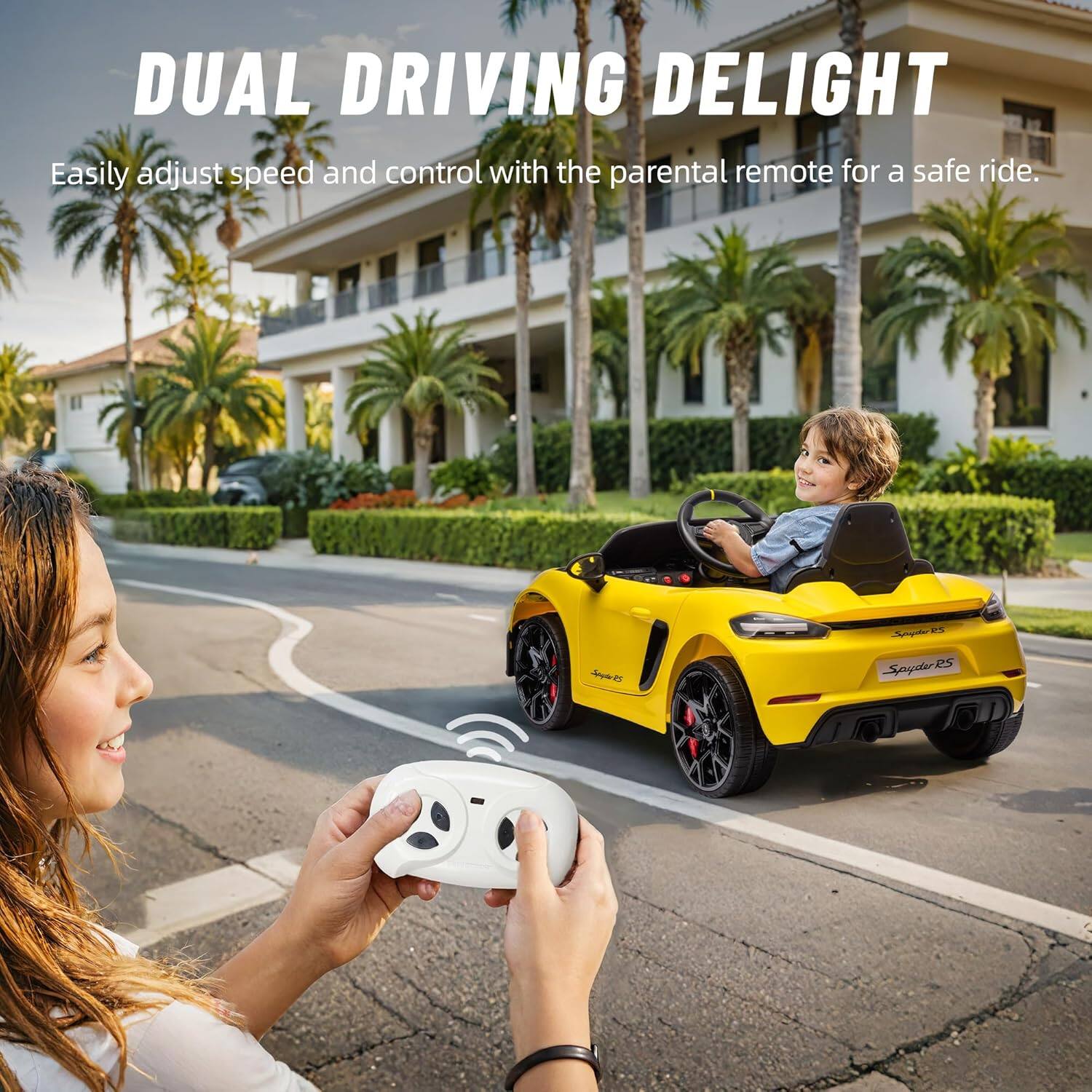 DUAL DRIVING DELIGHT  
Easily adjust speed and control with the parental remote for a safe ride.  
Cnyder Spyder RS P5