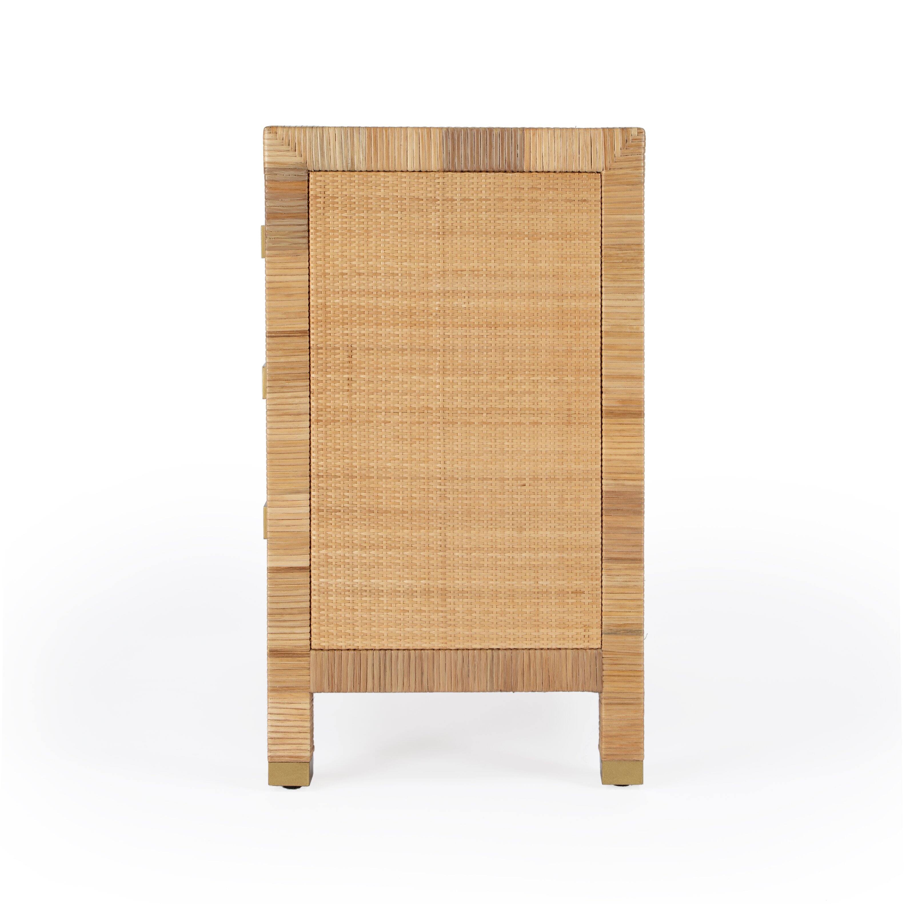 Alt View 4. Butler Specialty - Corfu 25 in. W Rectangular Rattan 3 Drawer Nightstand - Natural and White.