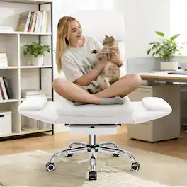 KERDOM - High Back Ergonomic Chair with Footrest Lifting Headrest, Reclining Swivel Wide Seat Computer Desk Chair for Home Office - White