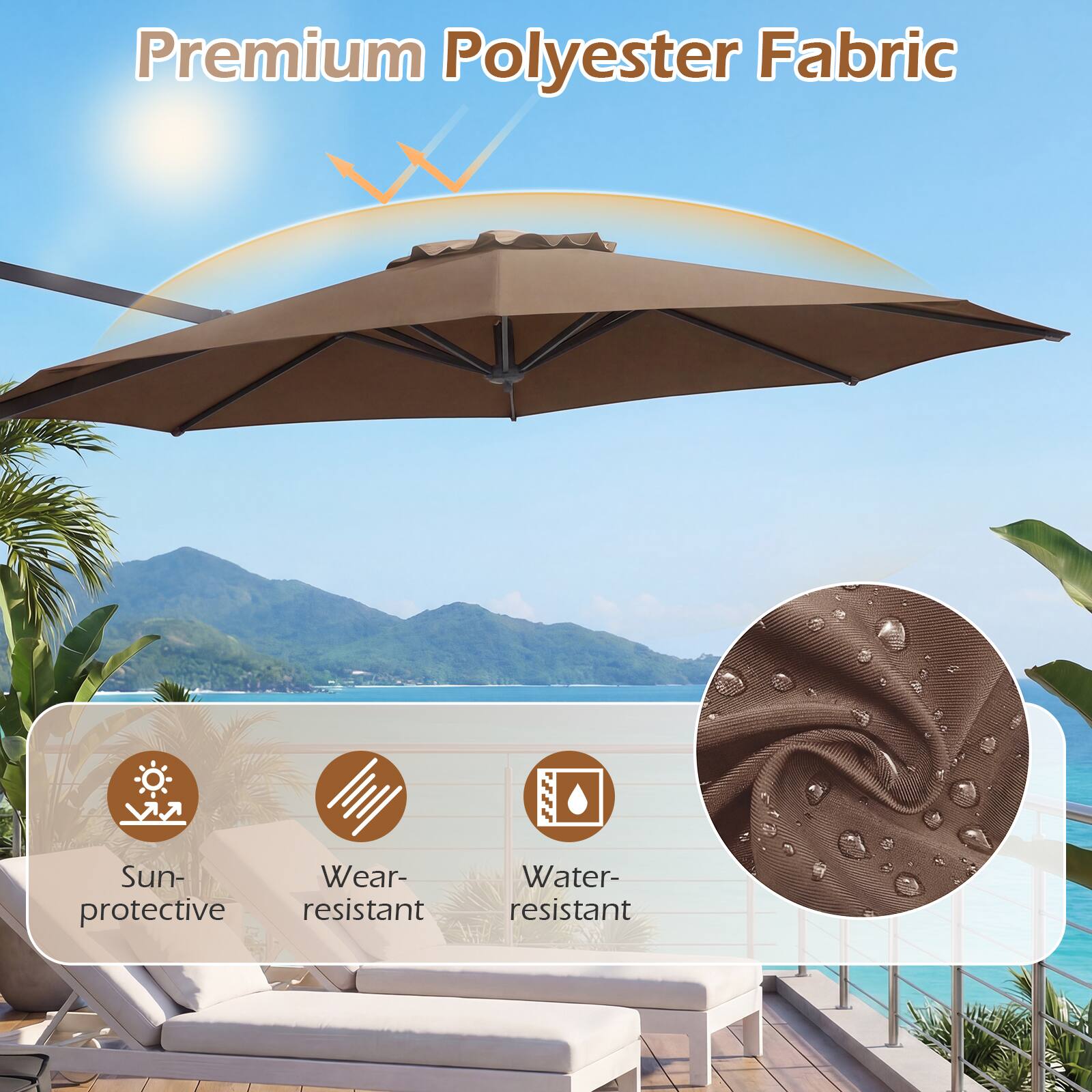 Premium Polyester Fabric

- Sun-protective
- Wear-resistant
- Water-resistant
