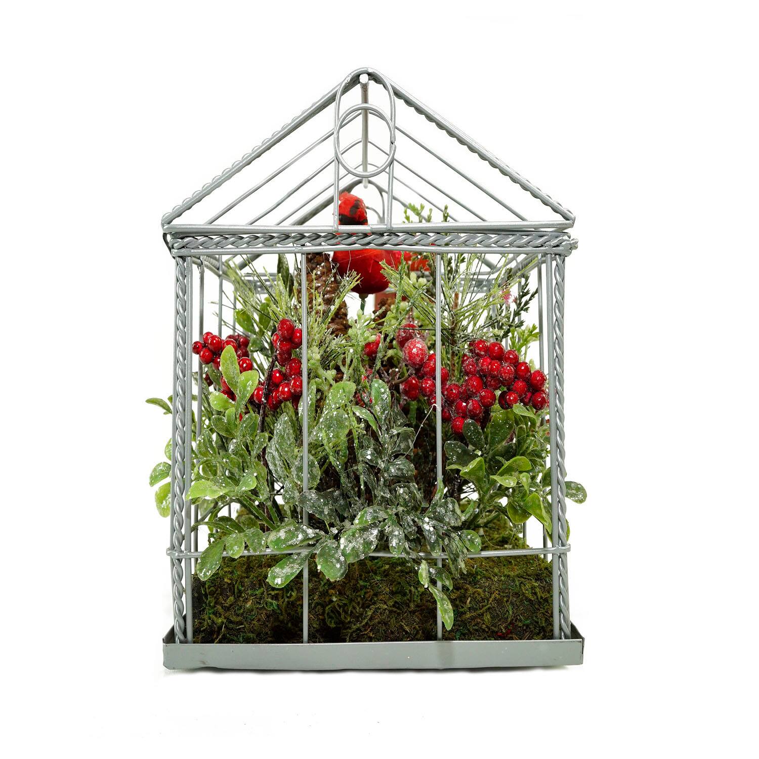 Alt View 1. Northlight - Cardinal Boxwood Artificial Christmas Greenhouse Arrangement - 9" - Red and Green - Red.