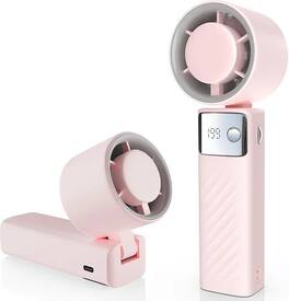 BEARSOLIM - Portable Handheld Turbo Fan - Foldable Mini Fan with Air Turbo Tech, 1-199 Speed Adjustment, 20H Runtime, LED Display - Pink
