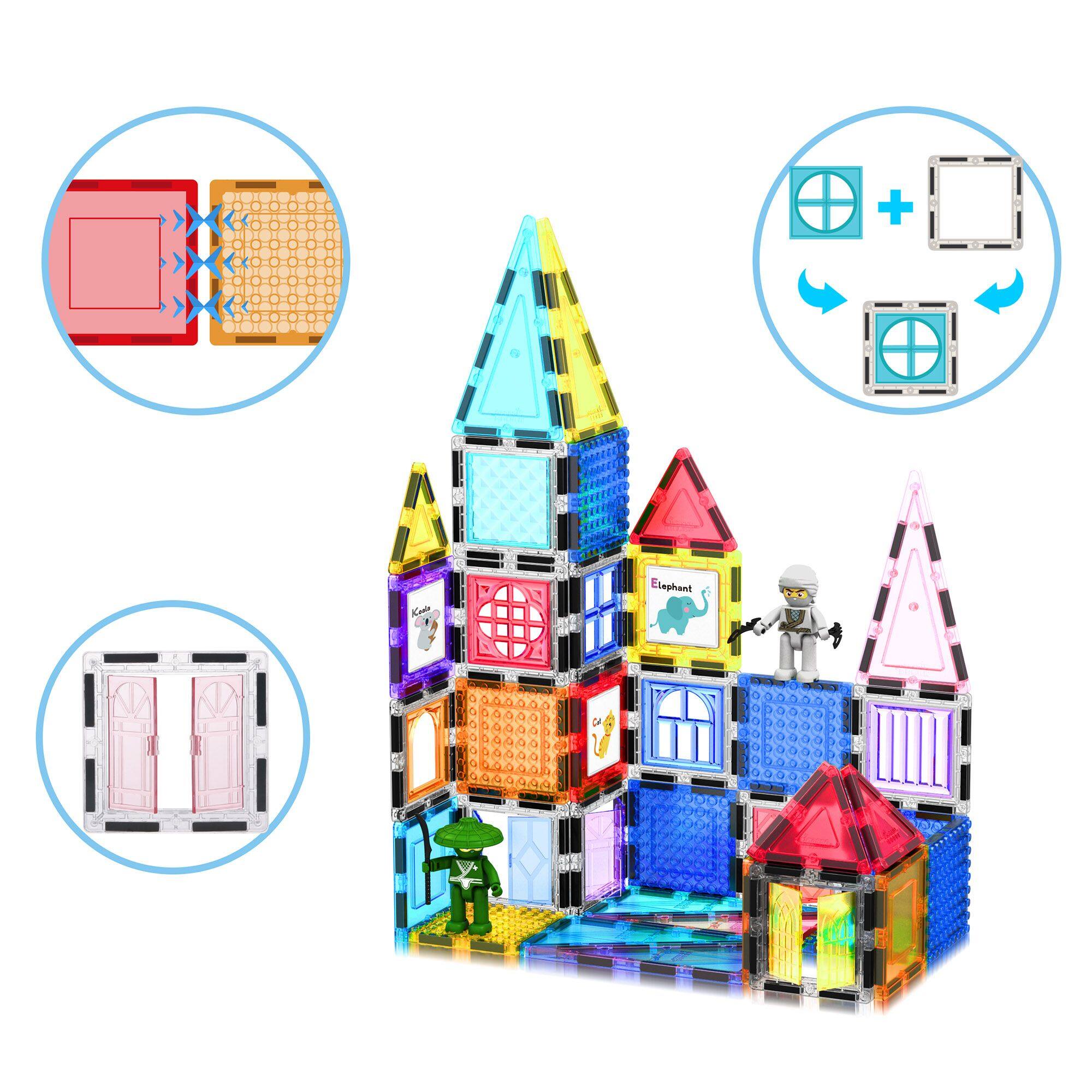 Alt View 4. PicassoTiles - PicassoTiles 100 PC Magnetic Tiles, Magnetic Building Blocks for Kids 3+, Include Large Carry Case.