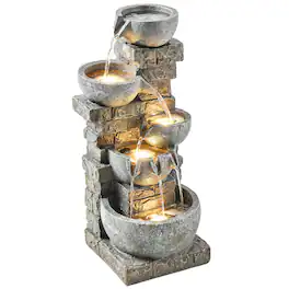Outsunny - Outdoor Water Fountain with Warm LED Lights, 31.5" Tall 5 Tiers Outdoor Cascading Water Feature
