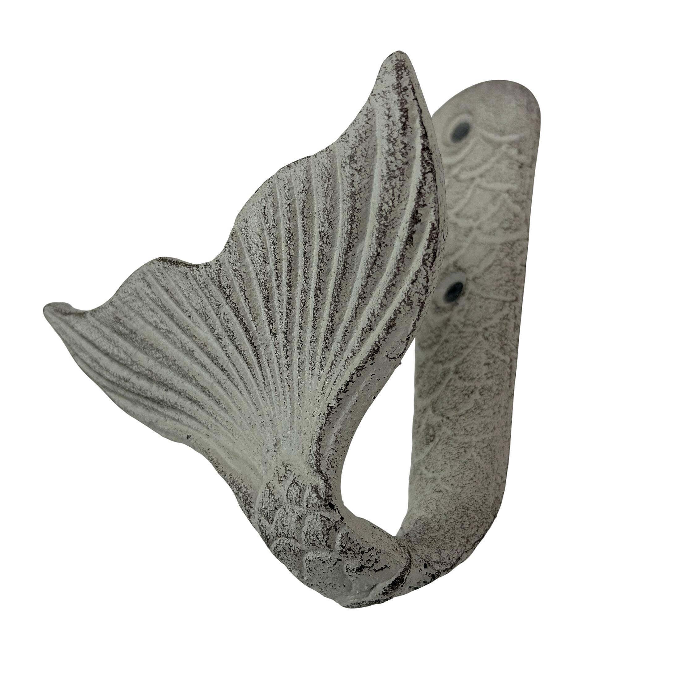 Alt View 2. Zeckos - Set of 3 Cast Iron Mermaid Tail Wall Hooks Distressed Blue Gray White 5 Inch - Multicolored.