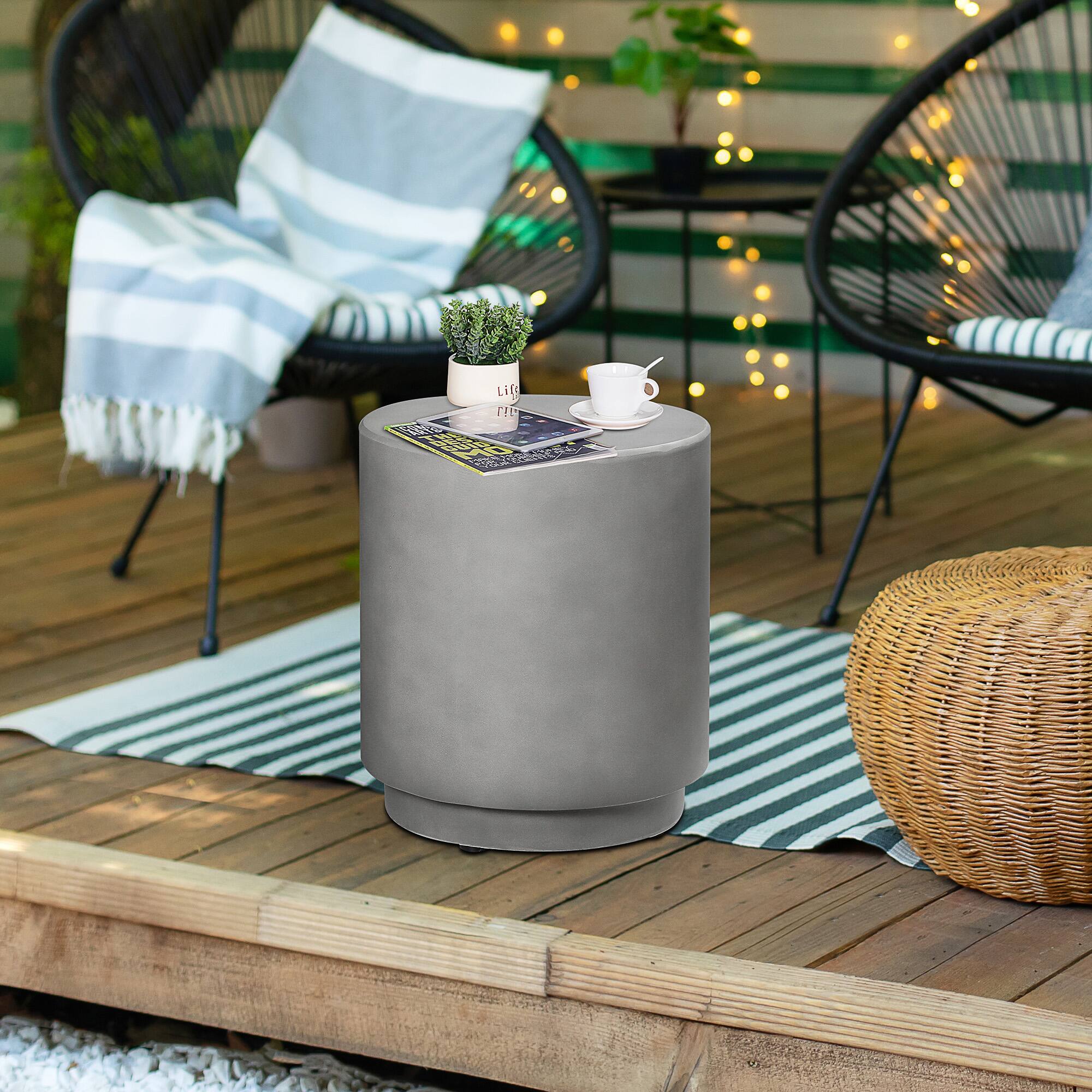 Alt View 1. Homcom - Lightweight Round Accent Table w/ Concrete Finish & 4 Adjustable Feet, Indoor/Outdoor - Gray.