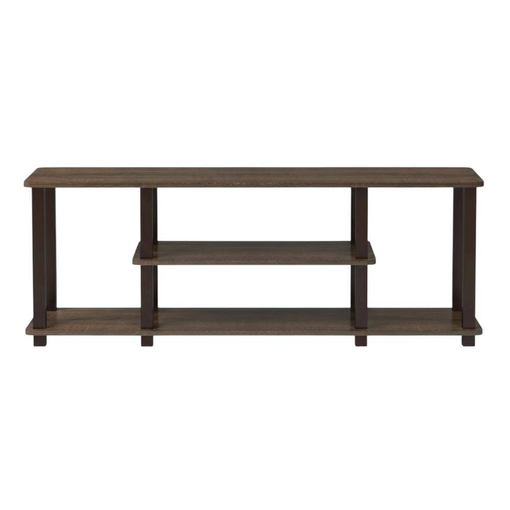 Alt View 3. FurniFact - Walnut Brown 3-Tier TV Stand with Modern Wood Finish and Square Tube Design - Brown.
