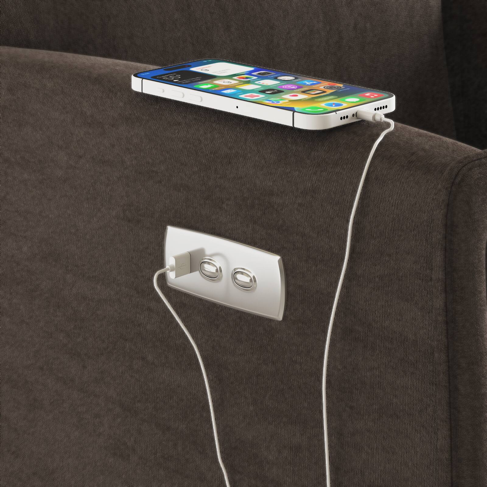 Alt View 2. Forest'nSky - Power Swivel Recliner Chair, Electric Reclining Armchair with USB & Type-C Charging, 360° Rotating Velvet Chair,Coffee - Coffee.