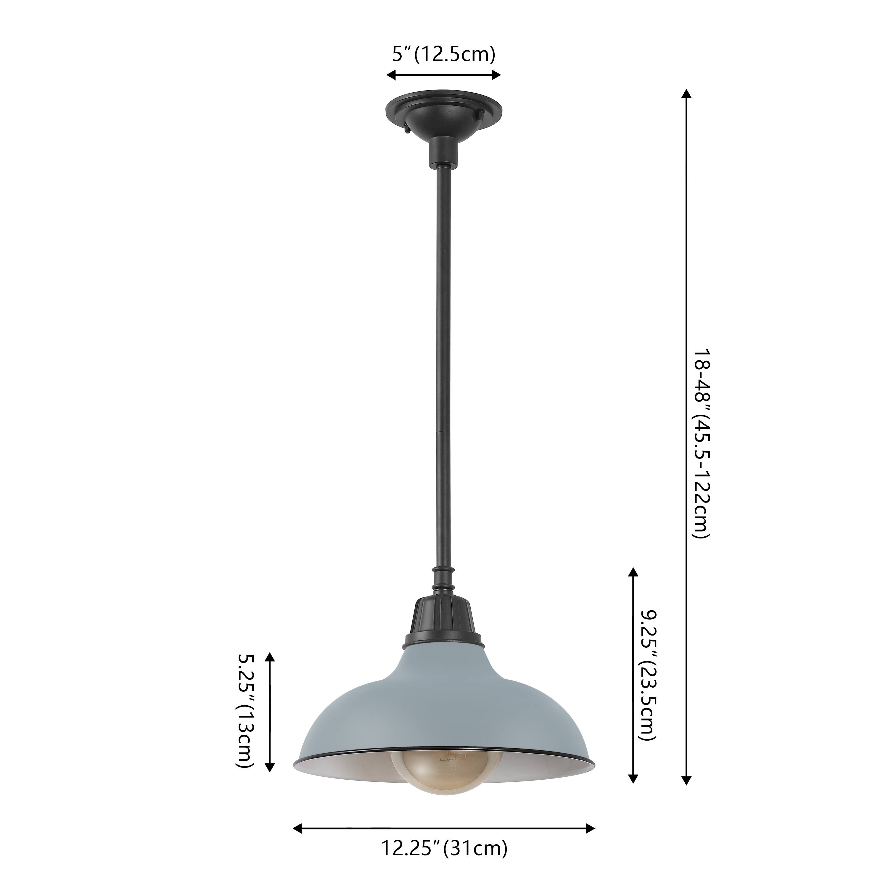 5" (12.5cm)  
5.25" (13cm)  
9.25" (23.5cm)  
12.25" (31cm)  
18-48" (45.5-122cm)