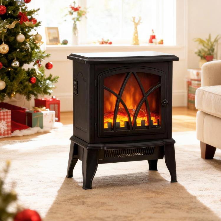 Alt View 1. PULUZ - Electric Fireplace Heater, Freestanding Fireplace Stove with Realistic Flames Overheating Protection 750W/1500W - Black.