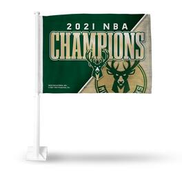 Rico Industries - Milwaukee Basketball Bucks 2021 League Champions 14" x 19" inch Double (2) Sided Window Mount Car Flag - Multi