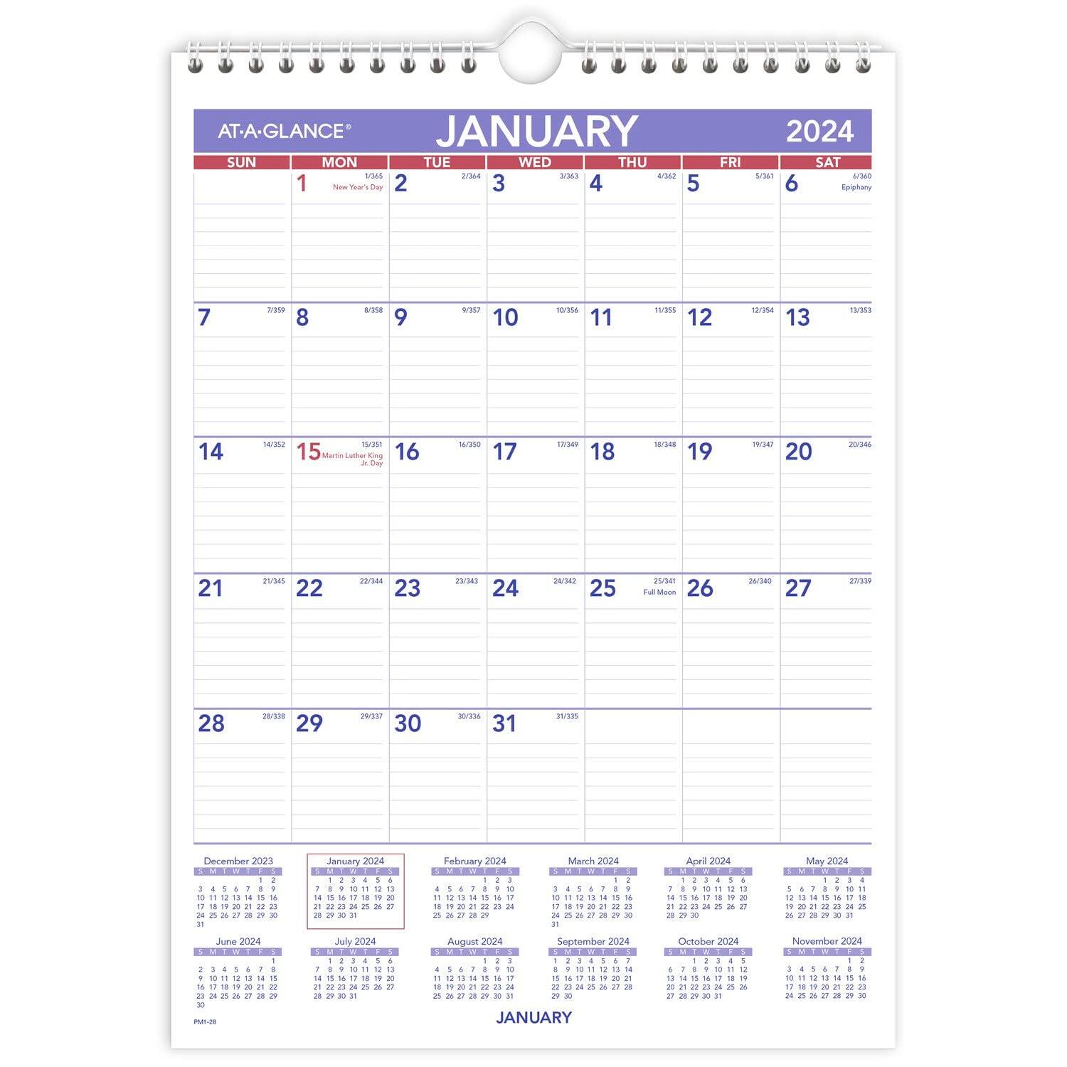 AT-A-GLANCE  
JANUARY 2024  

SUN MON TUE WED THU FRI SAT  
1 2 3 4 5 6  
7 8 9 10 11 12 13  
14 15 16 17 18 19 20  
21 22 23 24 25 26 27  
28 29 30 31  

December 2023  
1 2 3 4 5 6 7  
8 9 10 11 12 13 14  
15 16 17 18 19 20 21  
22 23 24 25 26 27 28  
29 30 31  

January 2024  
1 2 3 4 5 6  
7 8 9 10 11 12 13  
14 15 16 17 18 