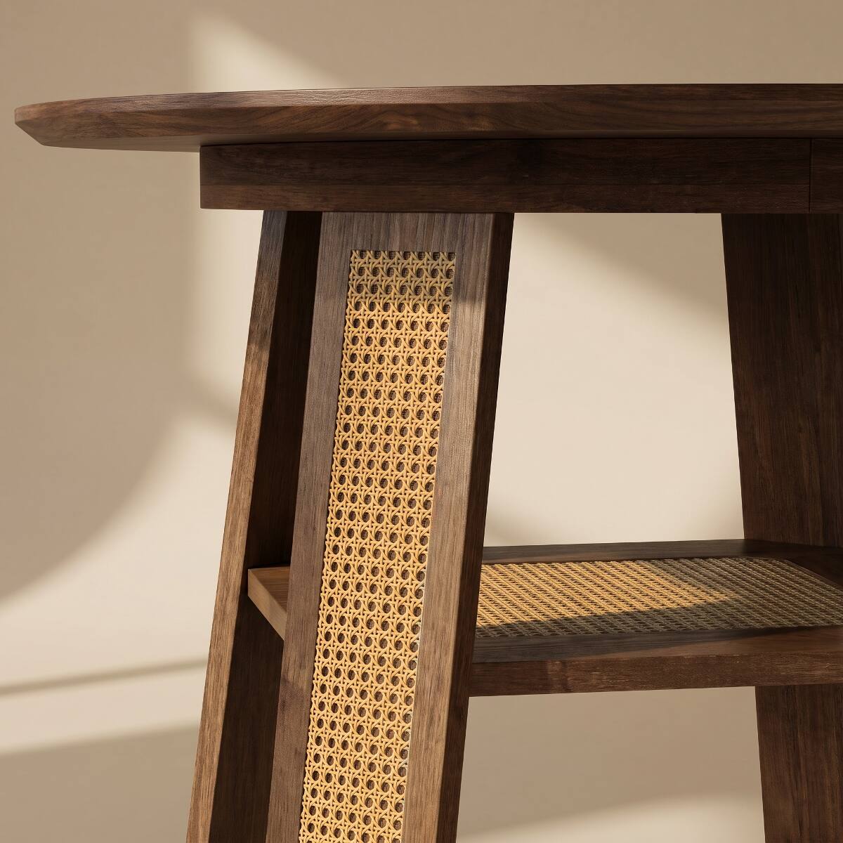 Alt View 4. Loheer - Loheer 43.3 inch Round Dining Table, Extendable Walnut Table for Four to Six - Natural Walnut.