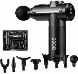 BOSS - Handheld Percussion Massage Gun with 8 Massage Heads, Ultra-Quiet Motor, Smart LCD Display, Type-C Fast Charging