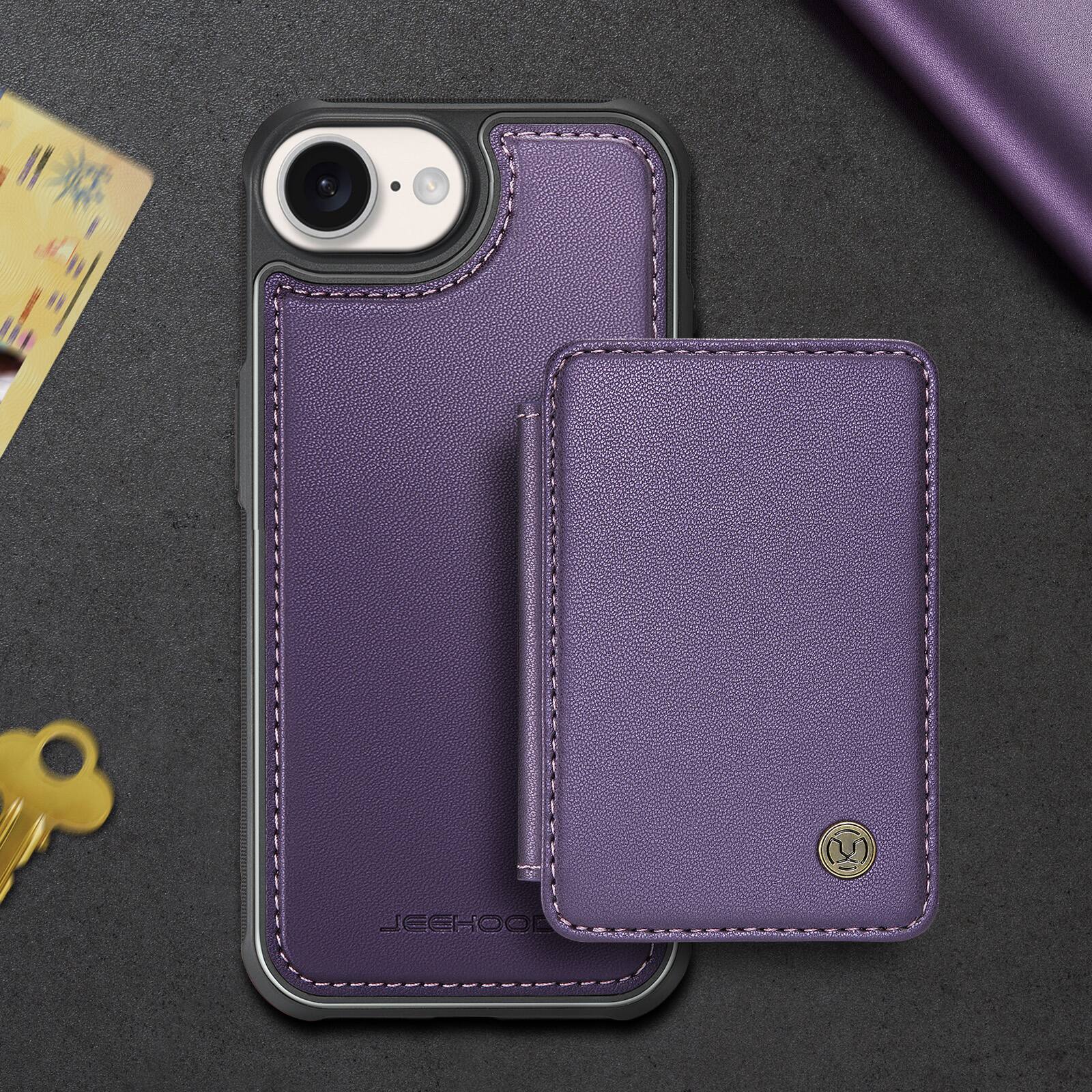 Alt View 7. Dteck - 2-in-1 Wallet Case for Apple iPhone 17e with Magnetic Card Holder, RFID PU Leather Flip Folio Kickstand Cover - Purple.