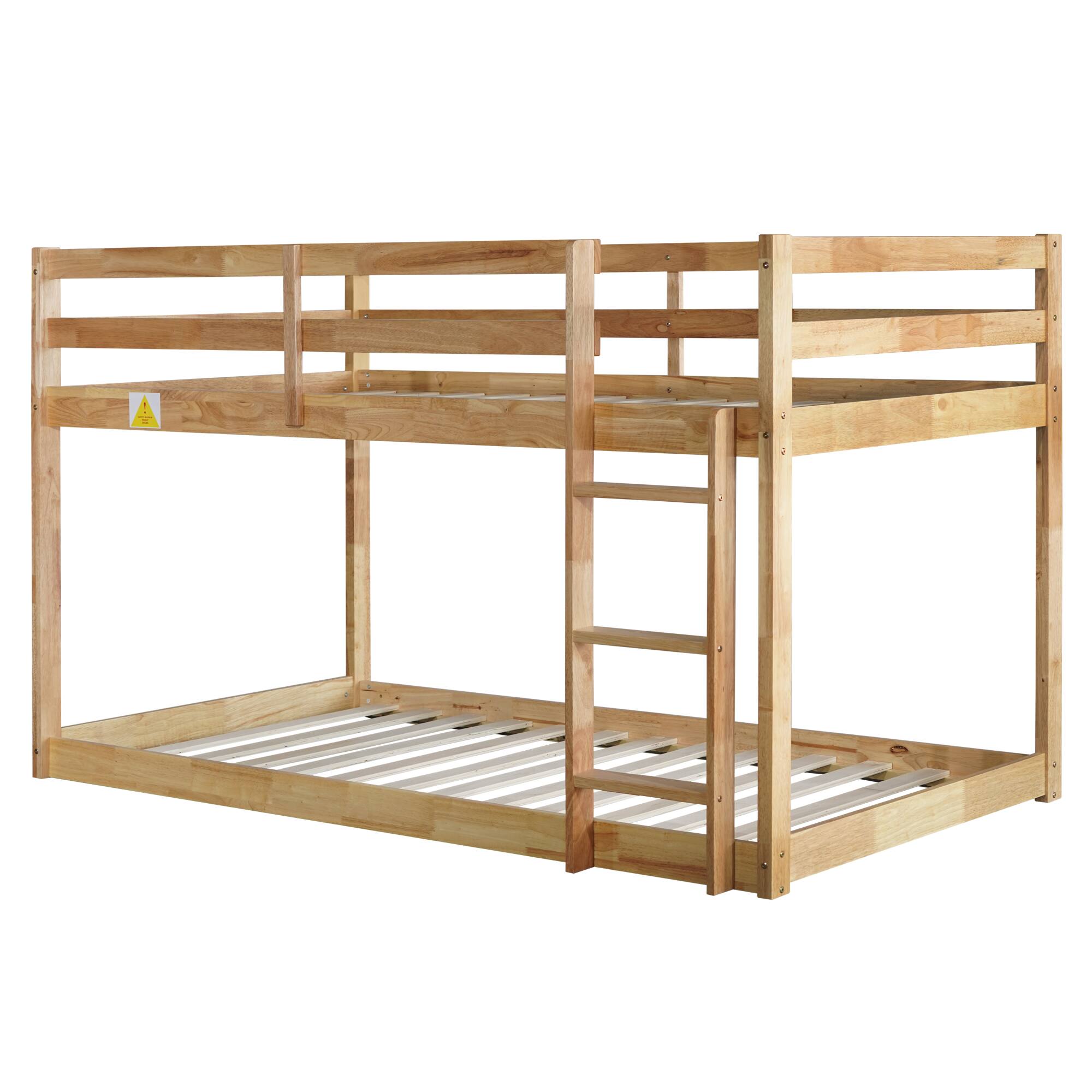 Alt View 4. GOODSILO - Solid Wood Twin Over Twin Floor Bunk Bed with Ladder and Strengthened Slats for Enhanced Stability - Natural.