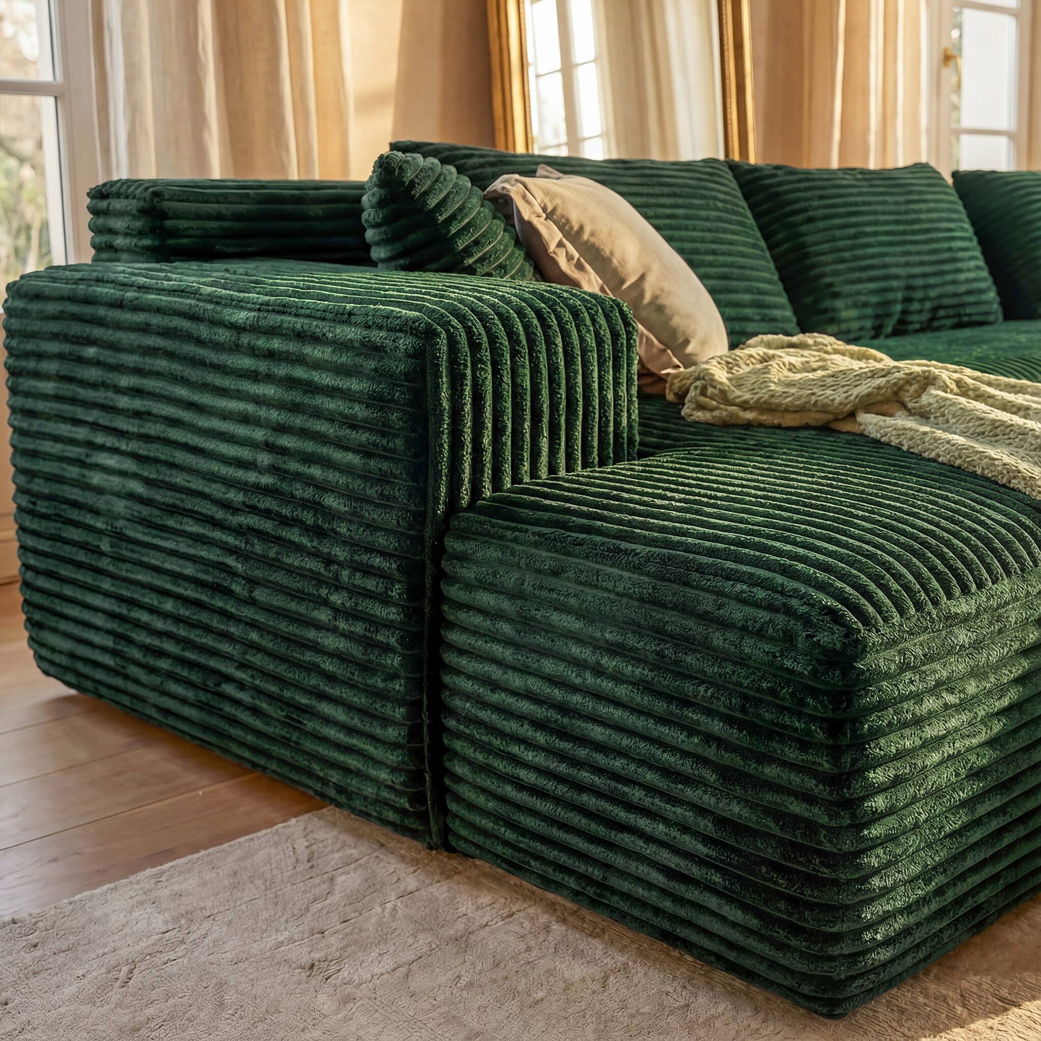 Alt View 2. FUFU & GAGA - Dark Green Modular Plush Velvet Sectional Sofa with Chaise, Soft High-Density Foam, Pet-Friendly Living Room Couch - Dark Green.