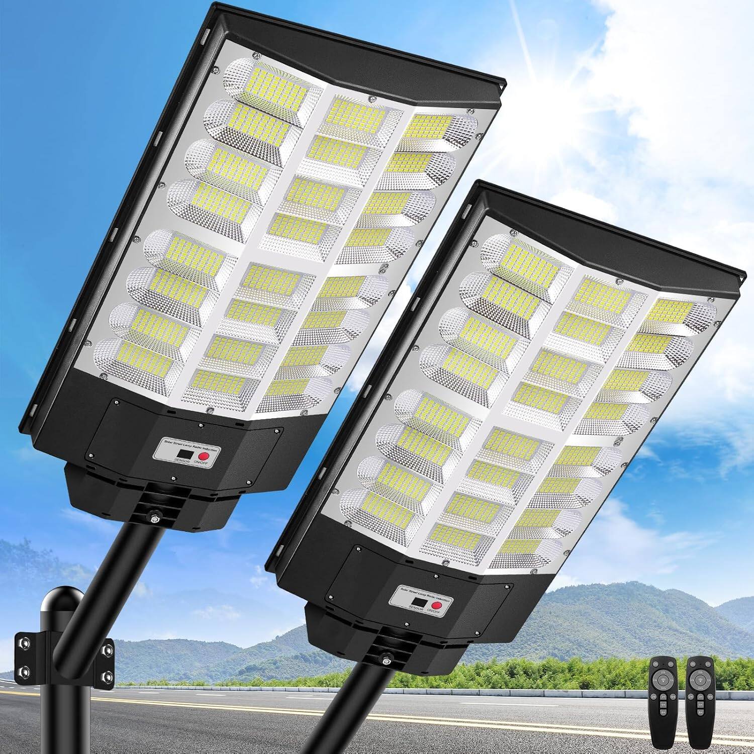 The text on the image is not clearly visible, but it appears to be a product advertisement for LED floodlights. Here is a corrected and grouped version based on typical product descriptions:

---

**Product Name:** LED Floodlight

**Features:**
- High-intensity LED lights
- Adjustable angle
- Durable construction
- Remote control included

**Specifications:**
- Power: [Insert power rating]
- Lumens: [Insert lumens]
- Color Temperature: [Insert color temperature]
- IP Rating: [Insert IP rating]

**Usage:**
- Ideal for outdoor lighting
- Perfect for gardens, driveways, and security

**Warranty:**
- [Insert warranty period]

---

Please note that the exact details such as power rating, lumens, color temperature, and IP rating are not visible in the image and should be filled in with the actual specifications from the product.