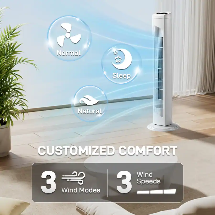 Winado 32 inch Bladeless Tower Fan, Portable Floor Fan with Remote ...