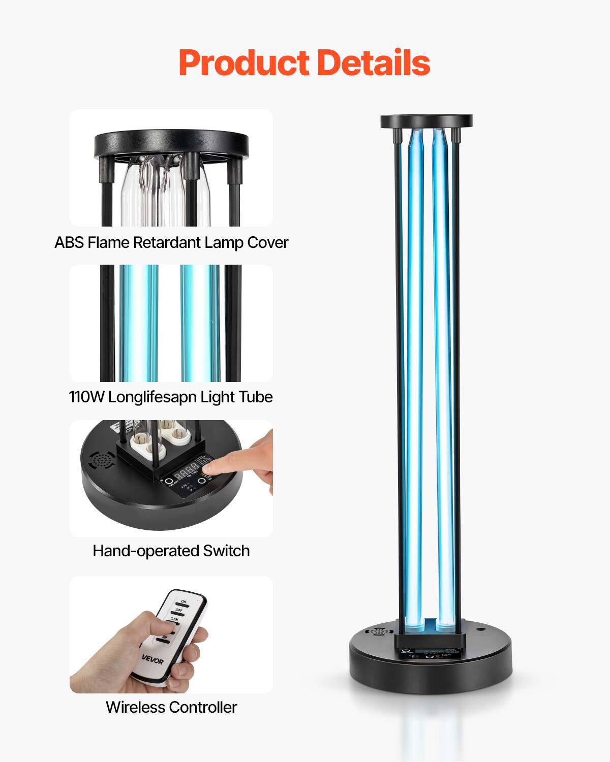 Product Details

- ABS Flame Retardant Lamp Cover
- 110W Longlife Light Tube
- Hand-operated Switch
- Wireless Controller