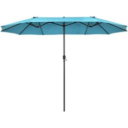 Mondawe - 15 Feet Patio Double-Sided Umbrella with Hand-Crank System - Turquoise